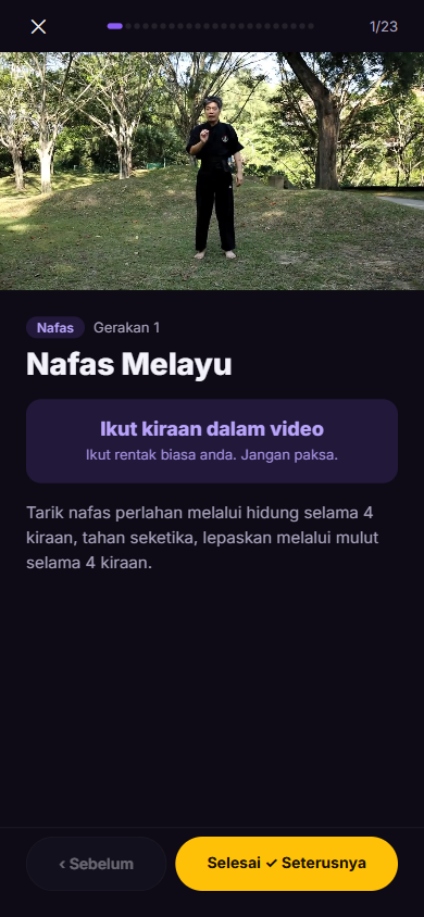 Skrin latihan berpandu app Senaman Tua